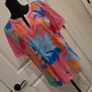 Floral Multicolor Top with Lace Sleeves